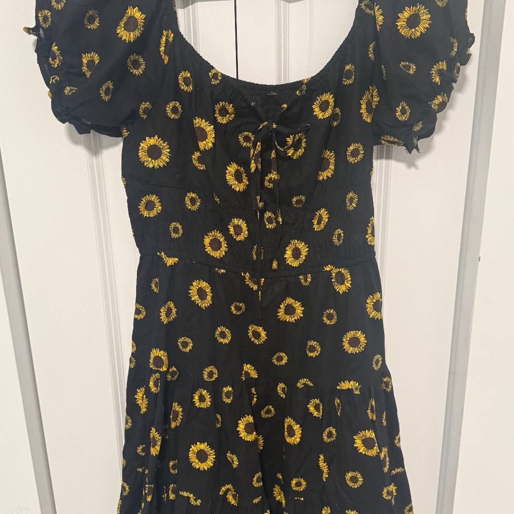 Sunflower Print Puff Sleeve Mini Dress
